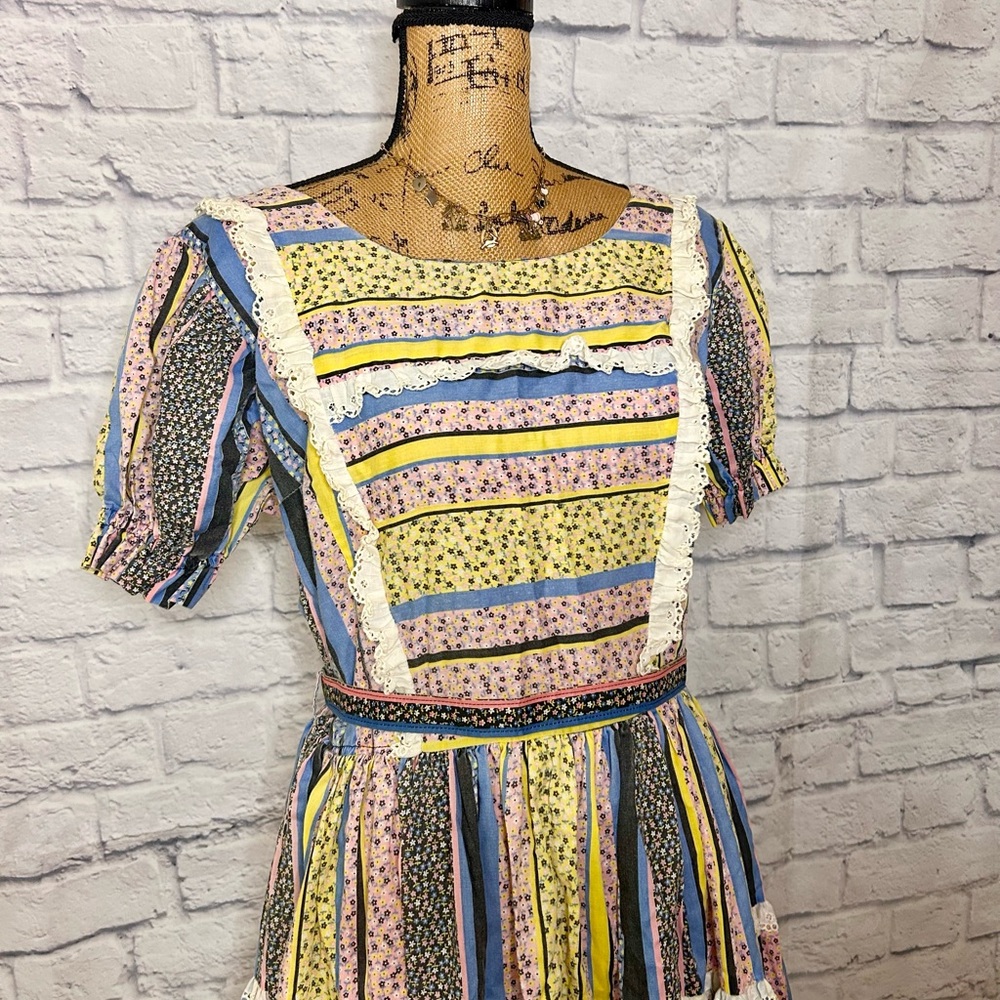 Vintage 50s Dress Rockabilly Full Circle Patchwork Square Dance Lace Cowgirl - Picture 5 of 14